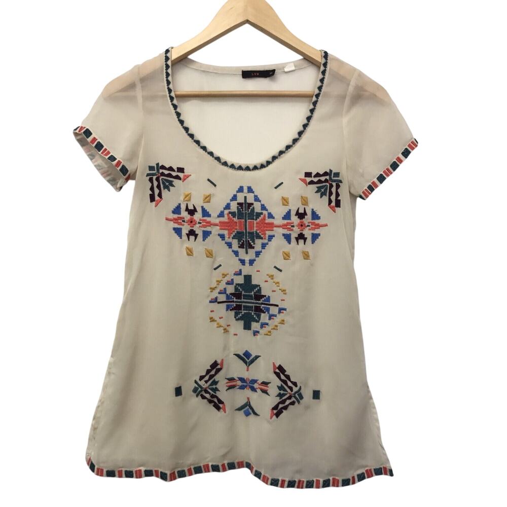 Lux Top Womens XS Embroidered Sheer